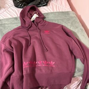 Adidas Maroon Crop Hoodie with Pink Detail